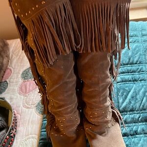 Zigi Soho Brown Suede Fringe & Stud Heeled Boots